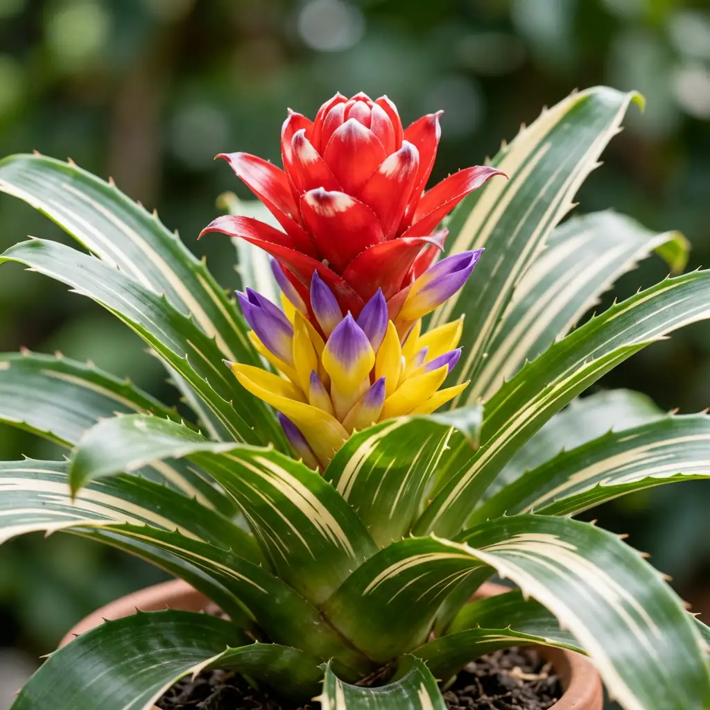 艳凤梨 (Bromeliaceae (ornamental bromeliads; commonly Guzmania, Vriesea, Aechmea and related genera)) — 细节