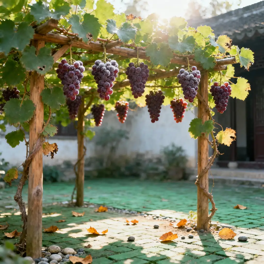 grapevine with trellis in garden