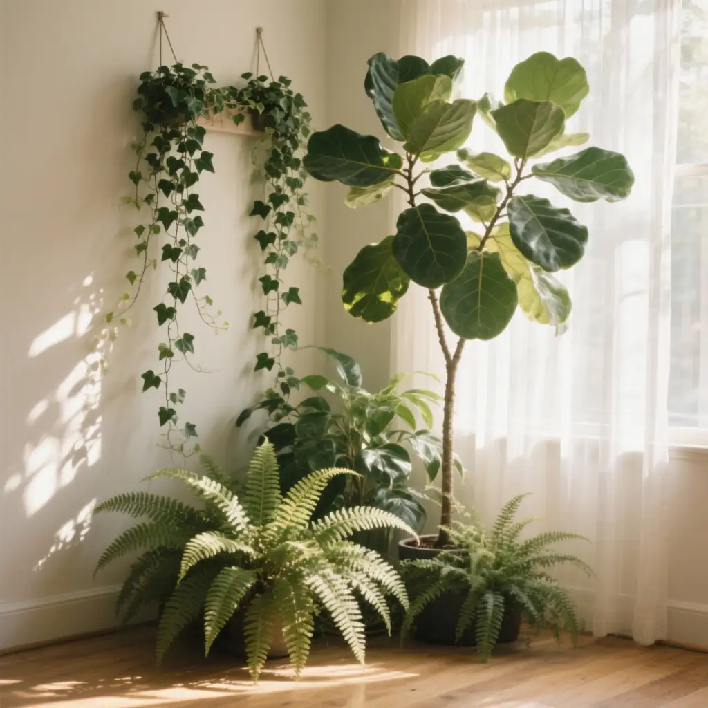 ficus benjamina with ivy ferns