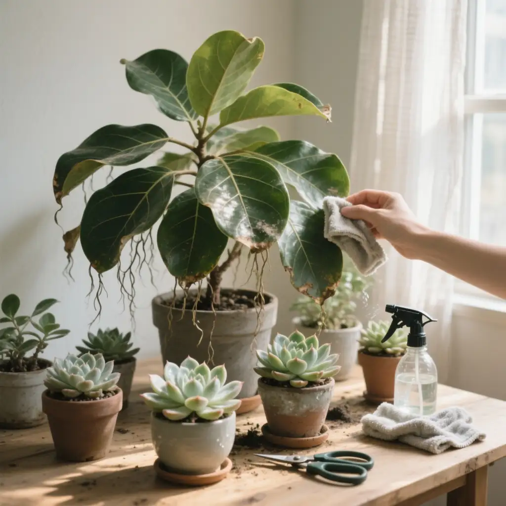 ficus benjamina with succulents