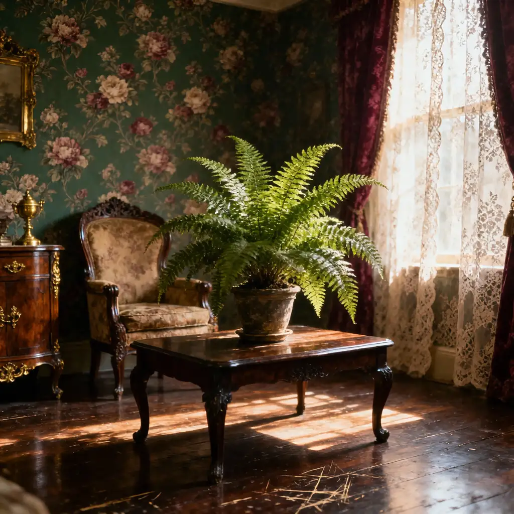 Victoria dönemi salonu maidenhair eğreltiotuyla