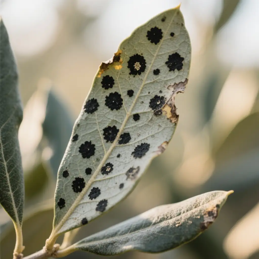 olive tree leaves with soot mold