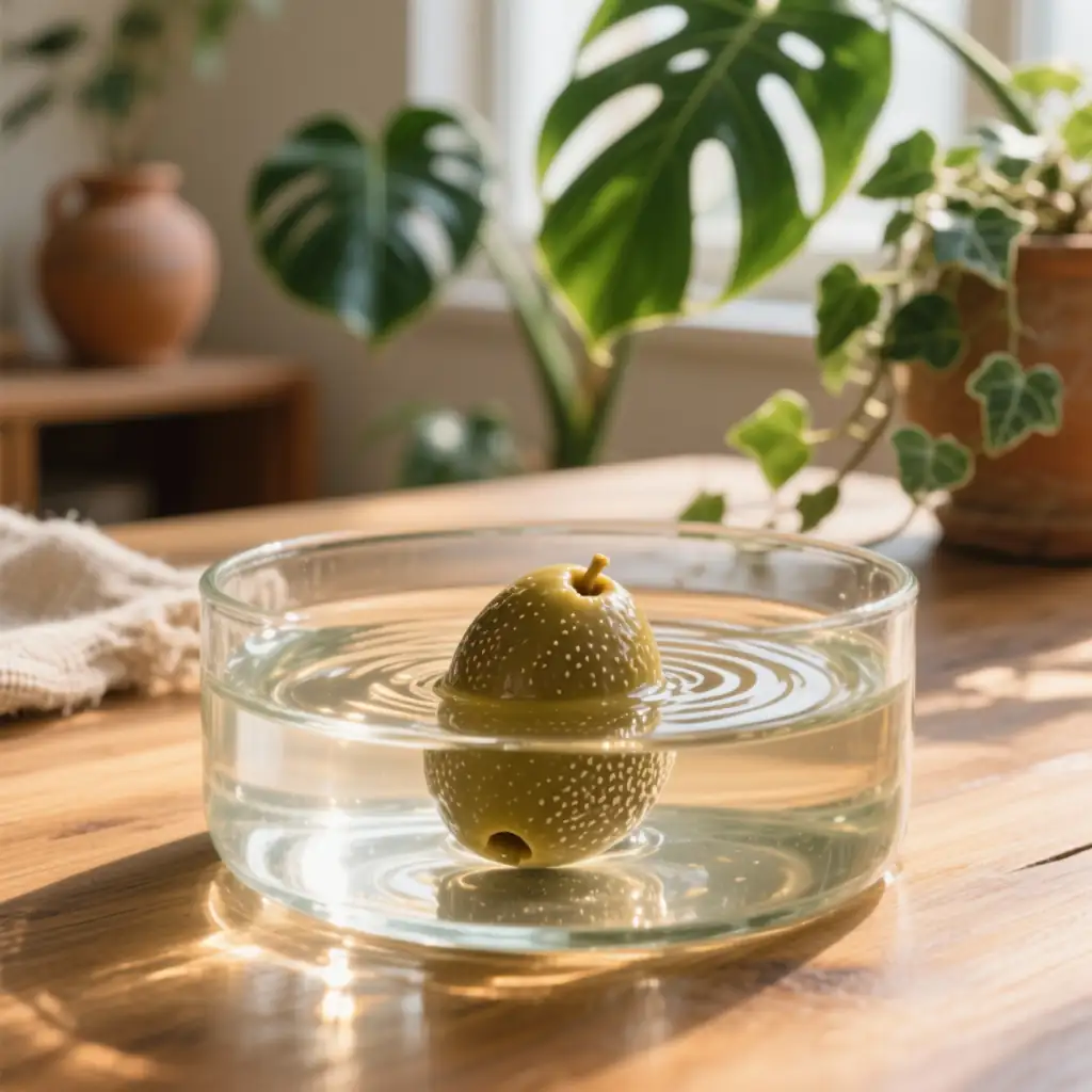 olive seeds soaking in water