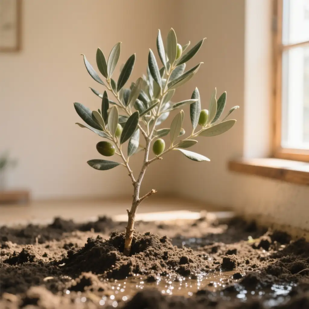 olive tree cuttings in soil
