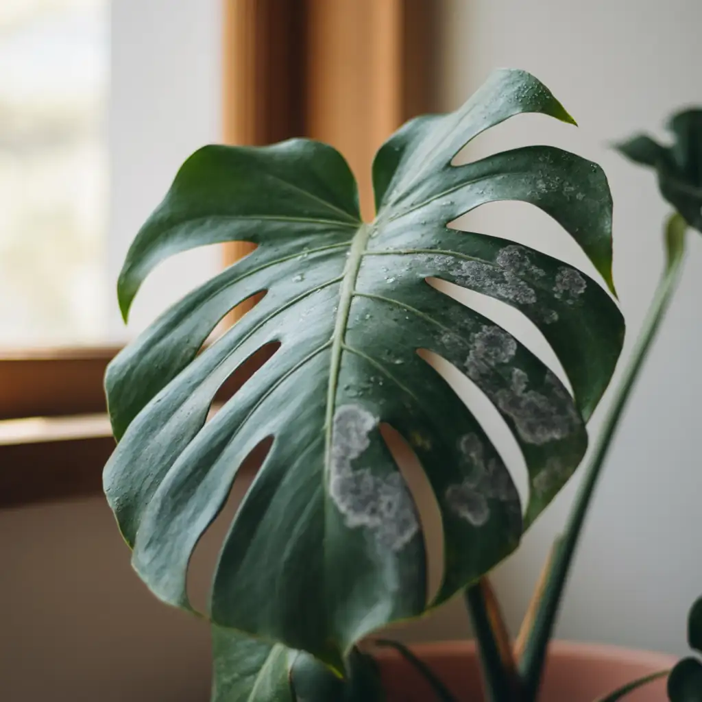 alocasia leaf with grey mold