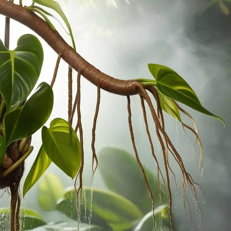 philodendron aerial roots close-up