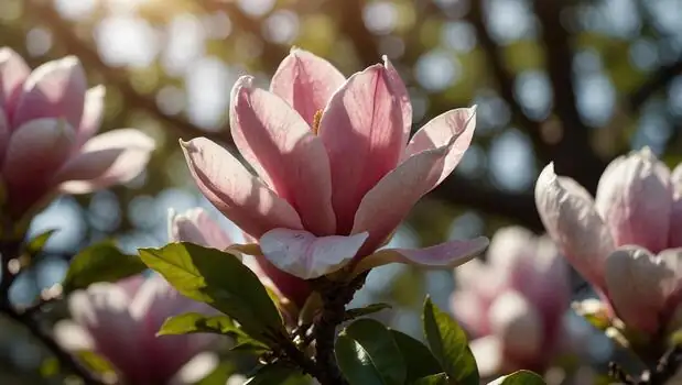 magnolia flower close-up sunlight