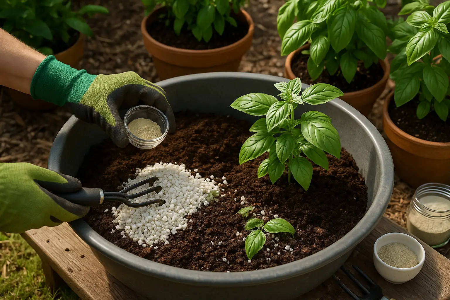 basil potting soil preparation