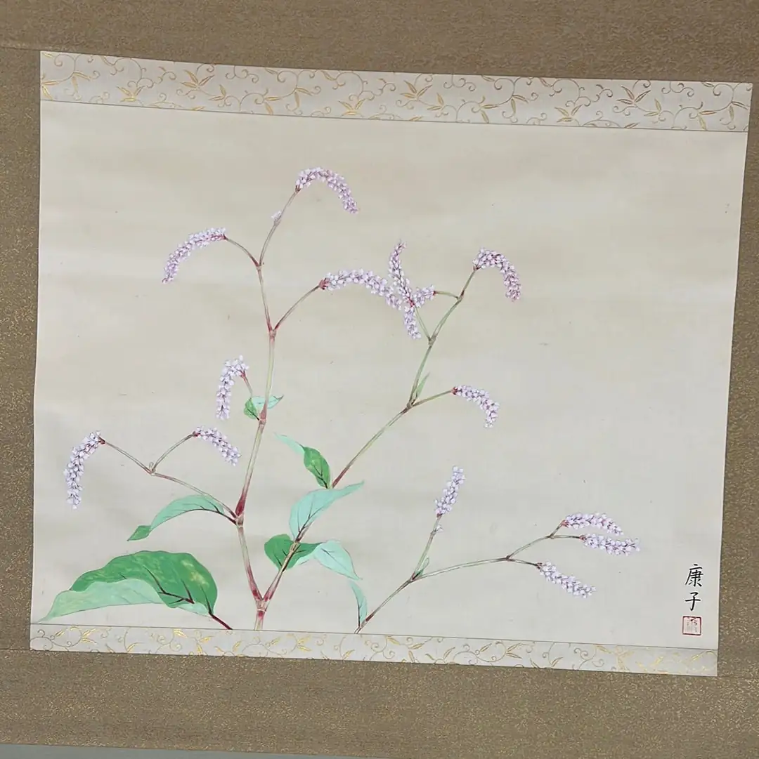 Japanese historical scroll with balloon flower