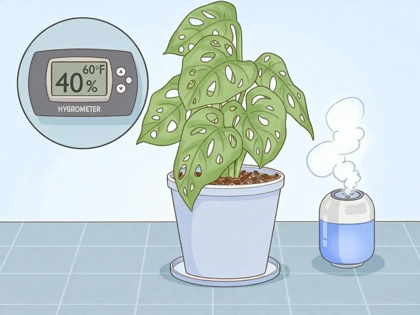 humidifier near monstera adansonii