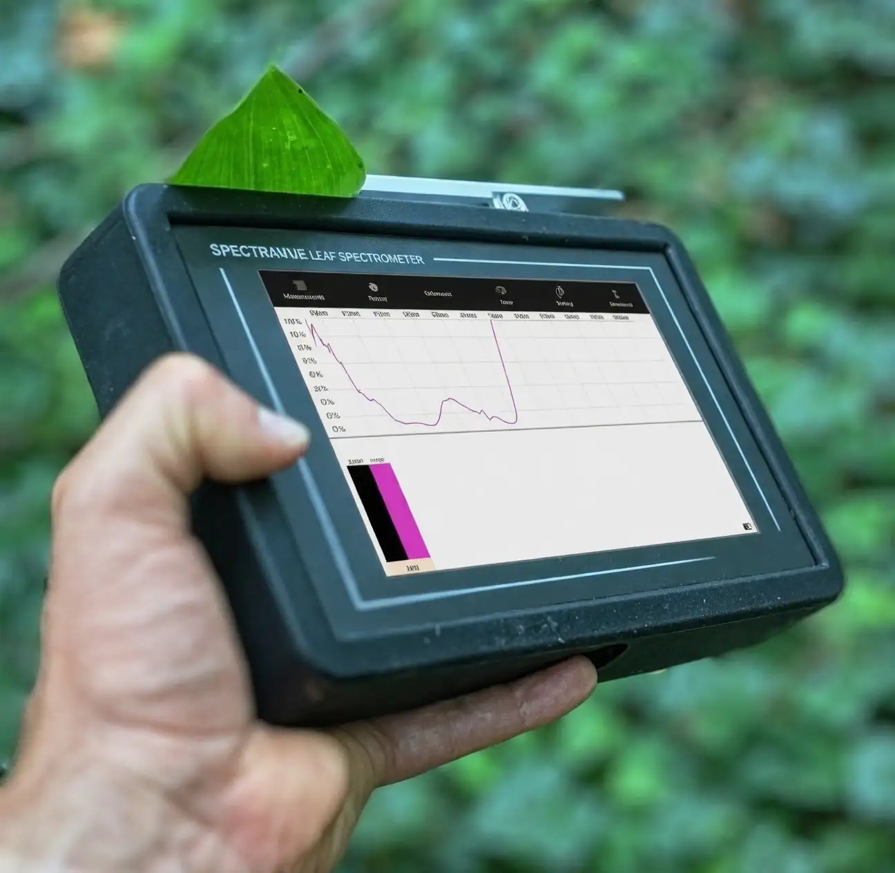 spectrophotometer measuring plant leaf