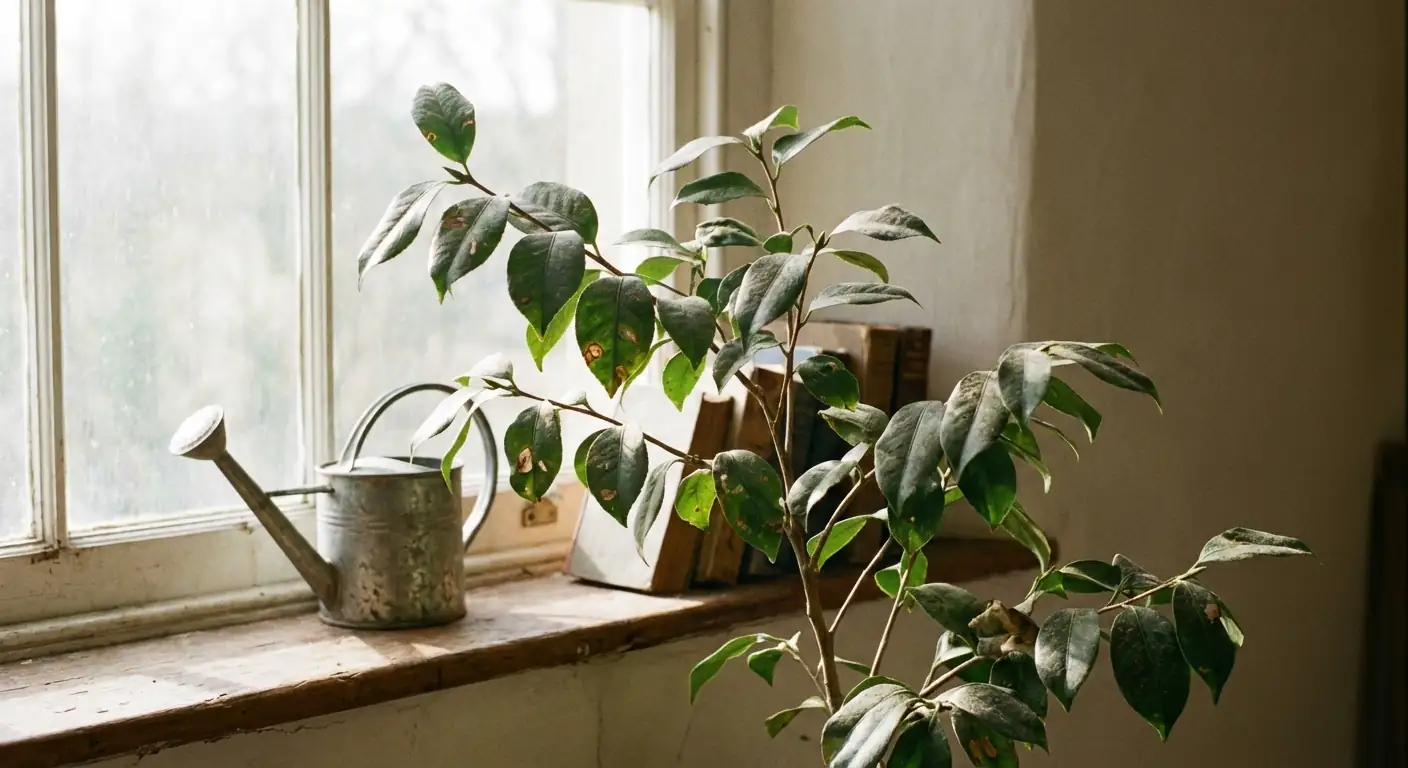 camellia japonica on south windowsill
