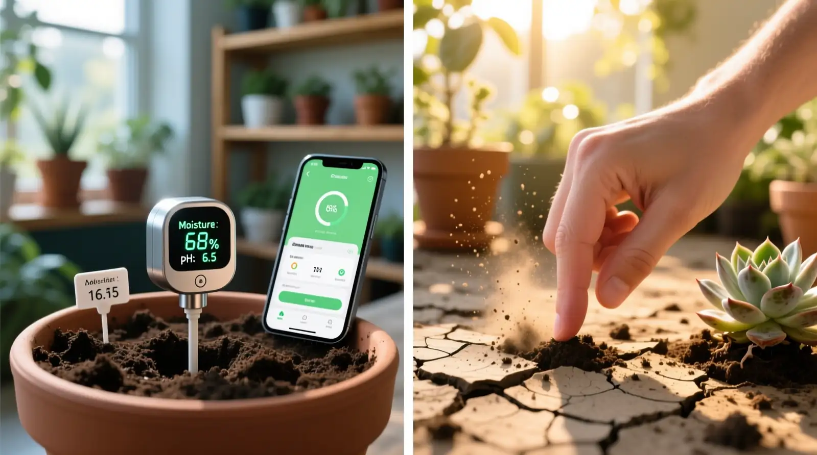 checking soil moisture with finger