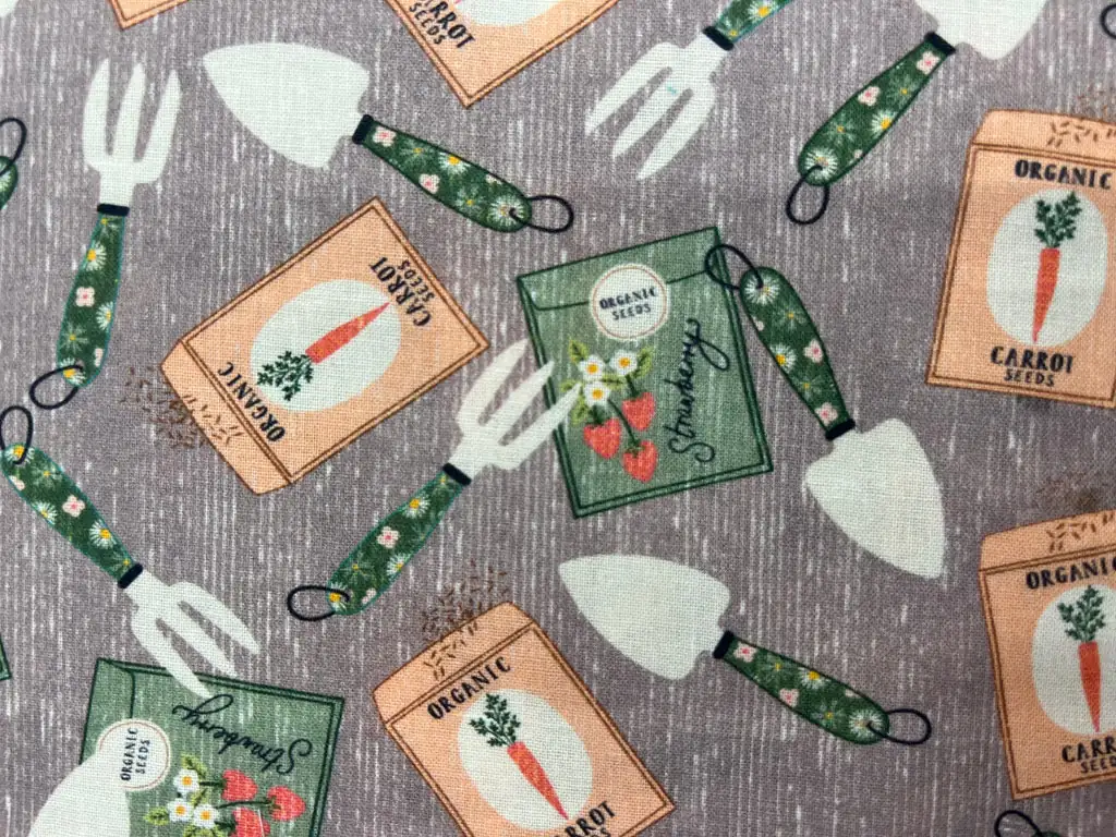 seed packets and garden tools