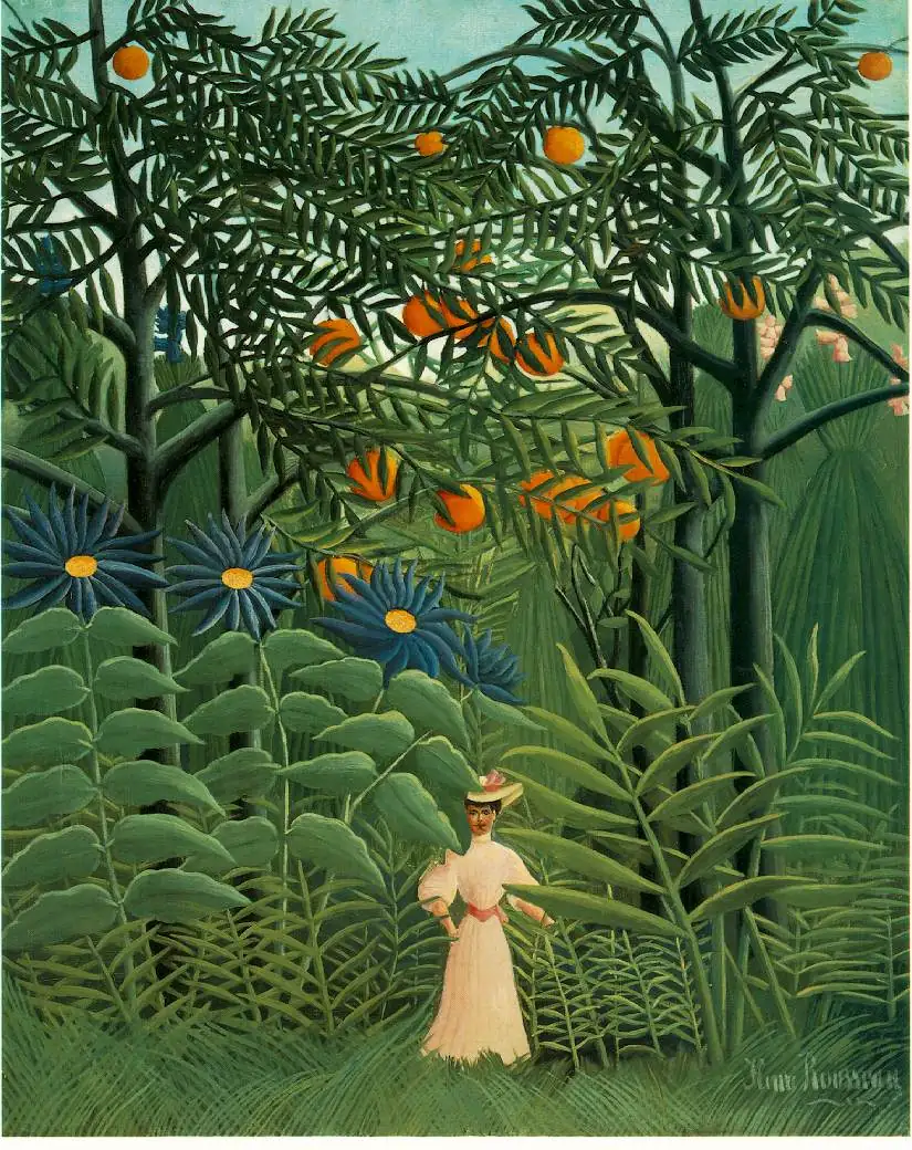 Rousseau walking by river with flowers