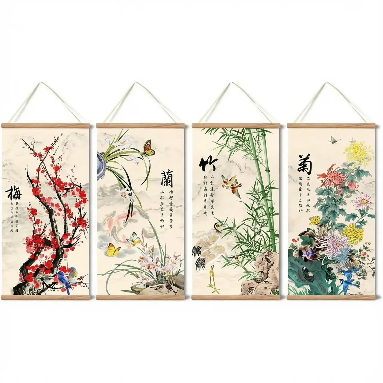 orchid with plum bamboo chrysanthemum
