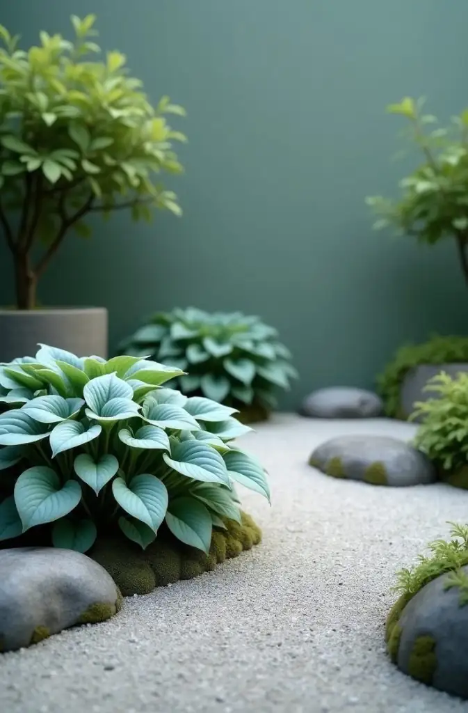 hosta in peaceful garden corner