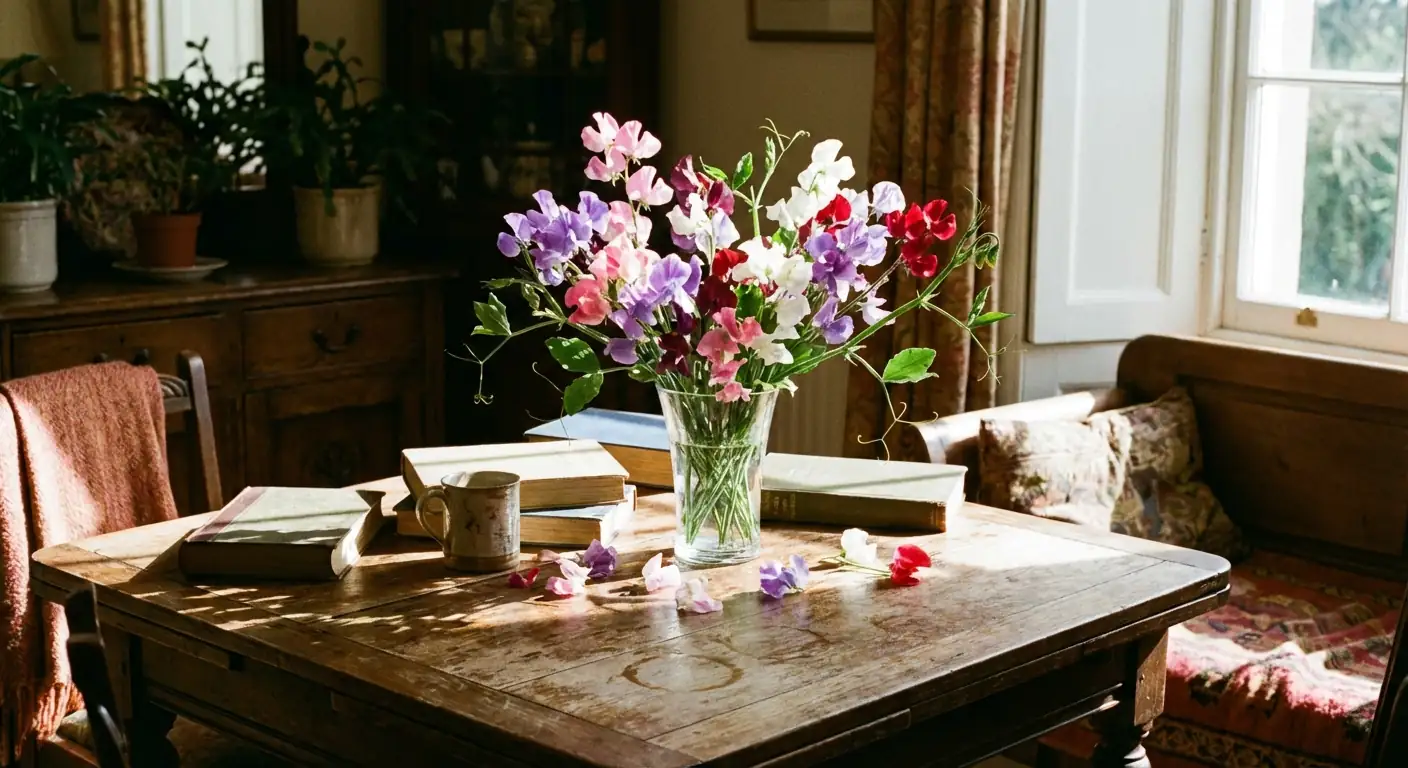 sweet pea cut flowers arrangement