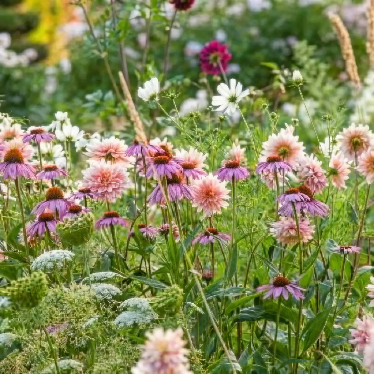 cosmos flowers in sunlight garden