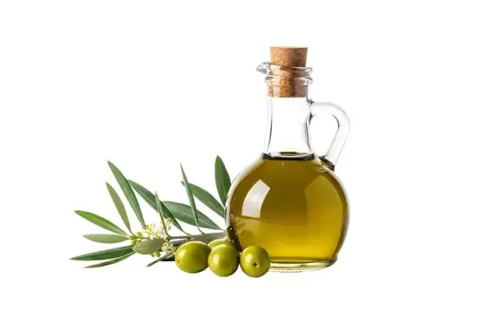 olive oil bottle with olives