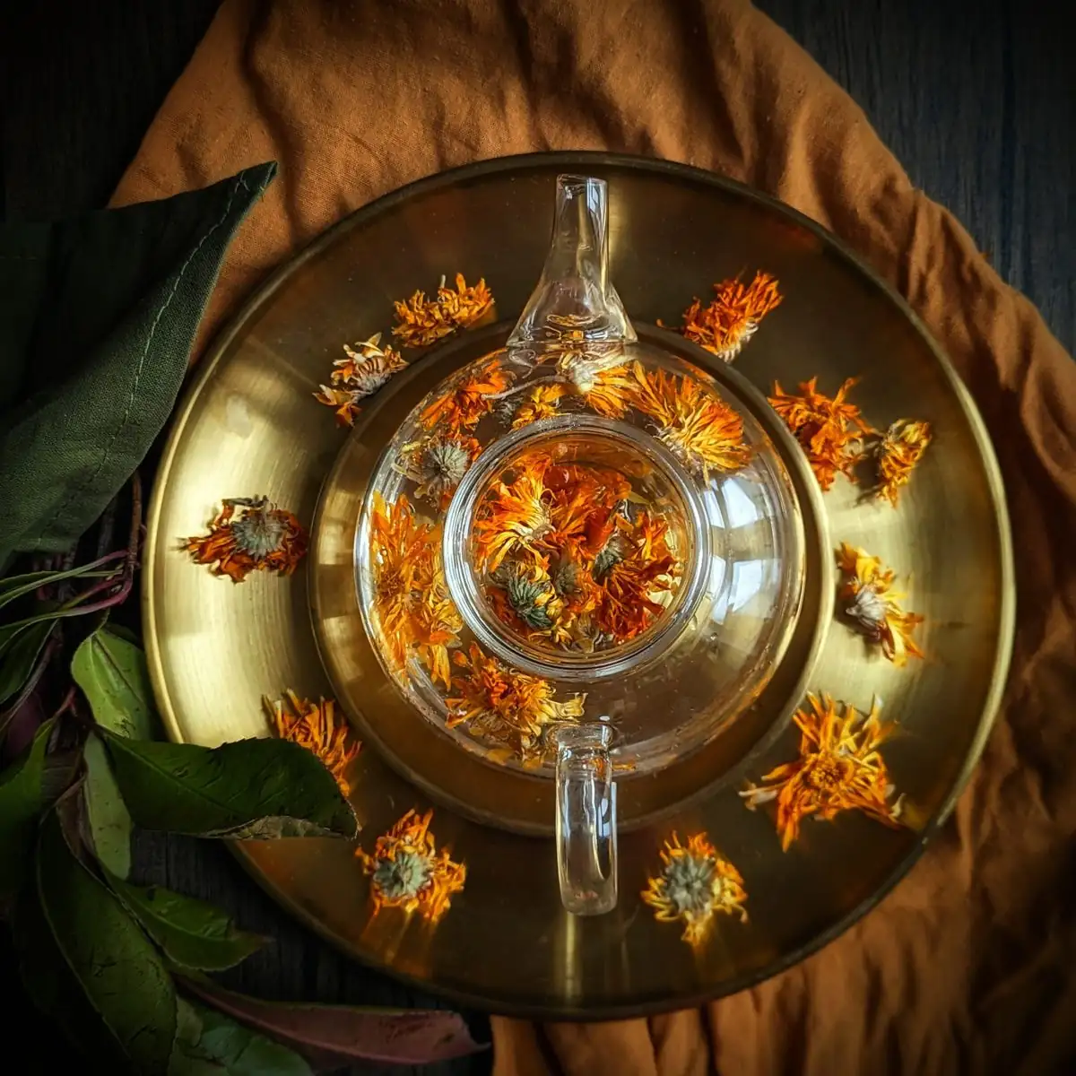 tagetes petals tea cup