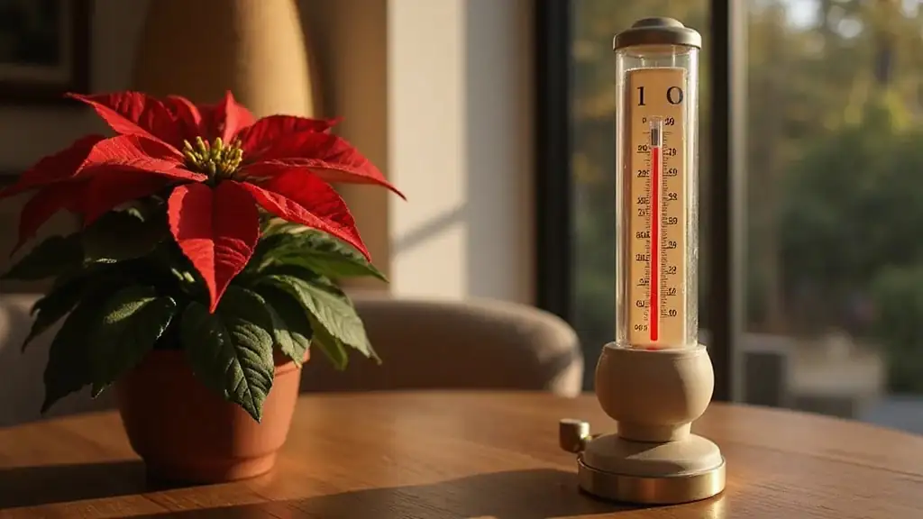 poinsettia bench thermometer close-up