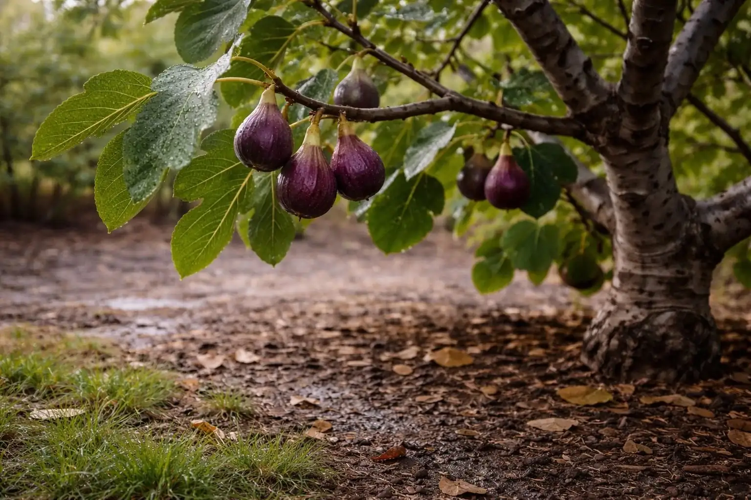 cracked fig fruit after rain