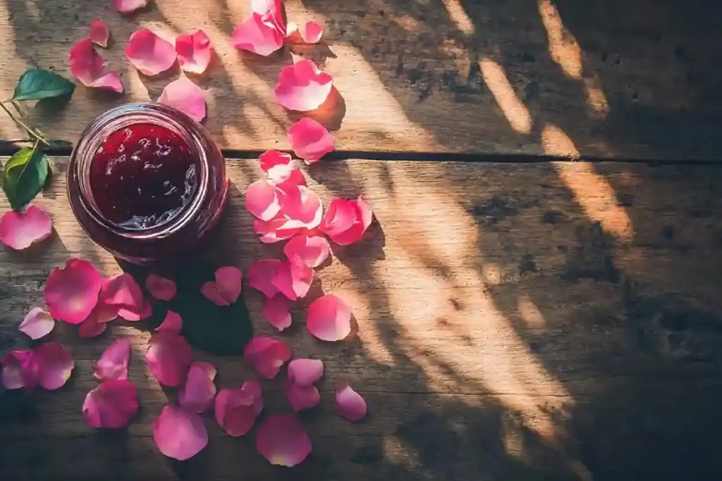 rose jam and petals