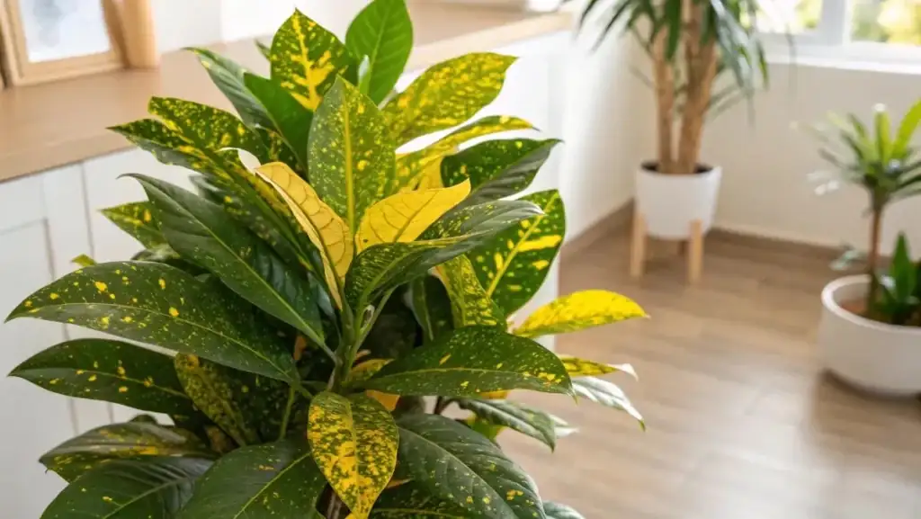 croton narrow leaves gold speckles