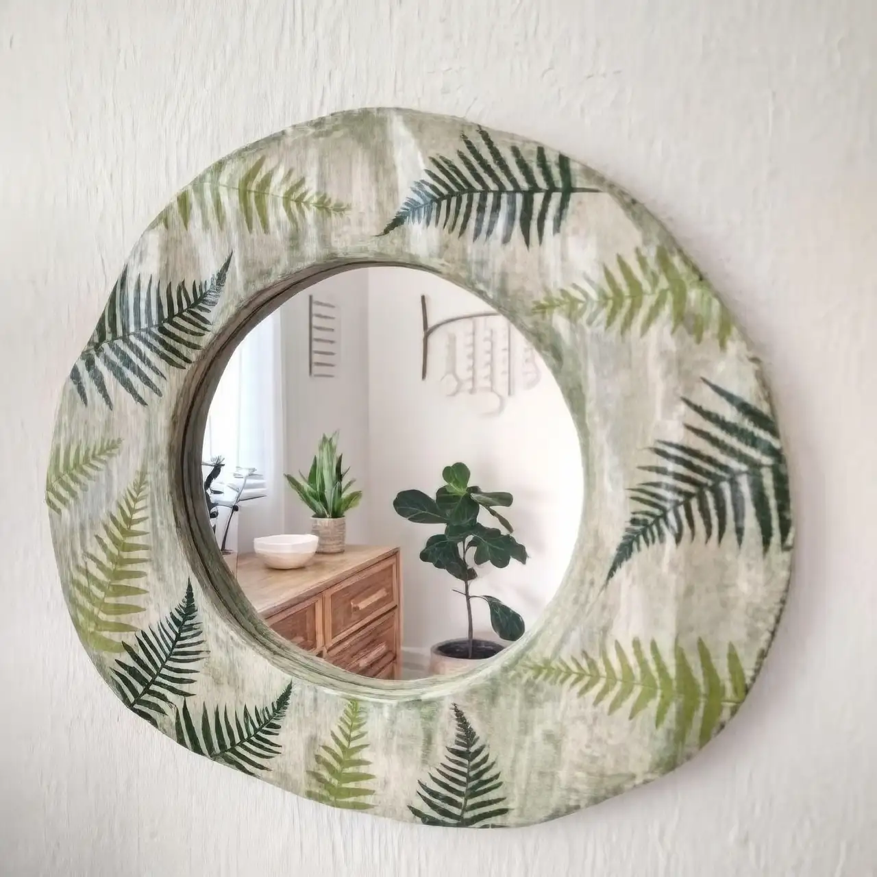 boston fern mirror white wall
