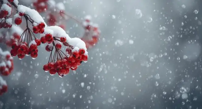 Cornus officinalis red berries snow