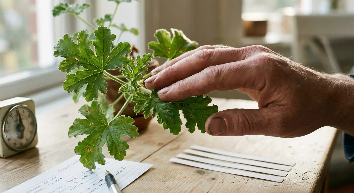 rose geranium leaf rubbing hands
