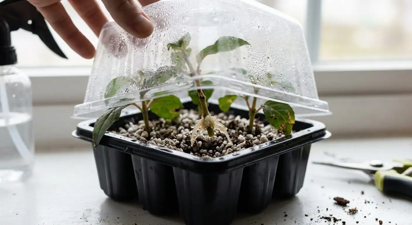 fuchsia cuttings rooting in perlite