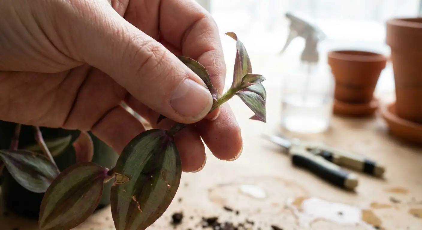 tradescantia zebrina pinching tips hand