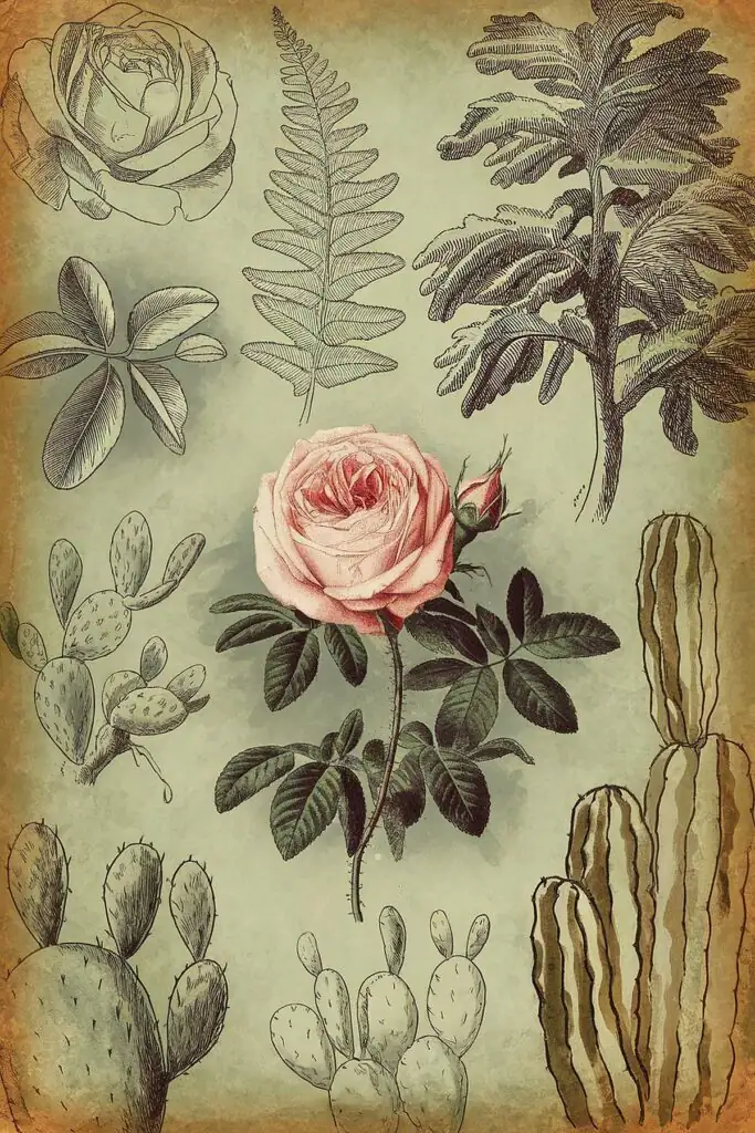 echeveria vintage botanical illustration