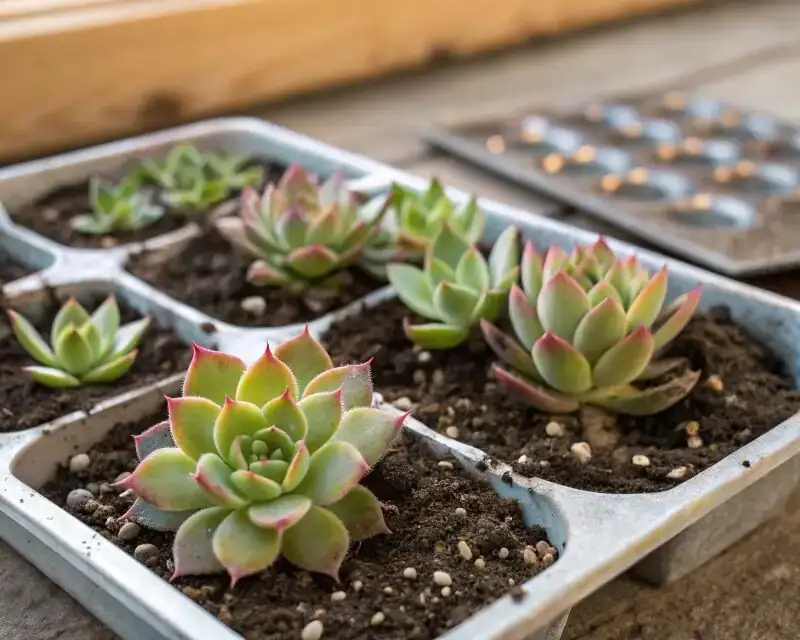 echeveria propagation tools flat lay