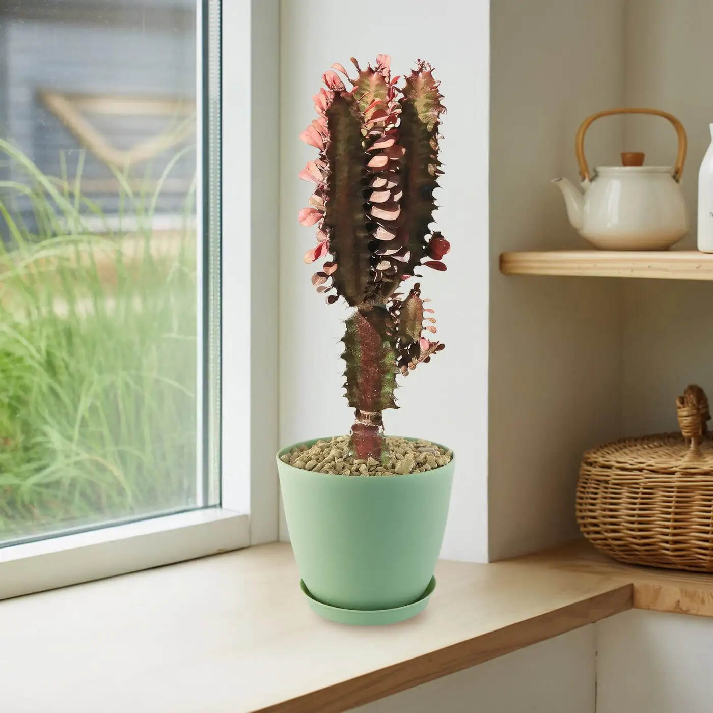 Euphorbia trigona rubra morning sun window