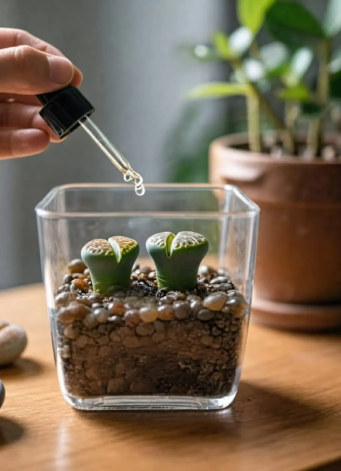 lithops inspection hand close-up