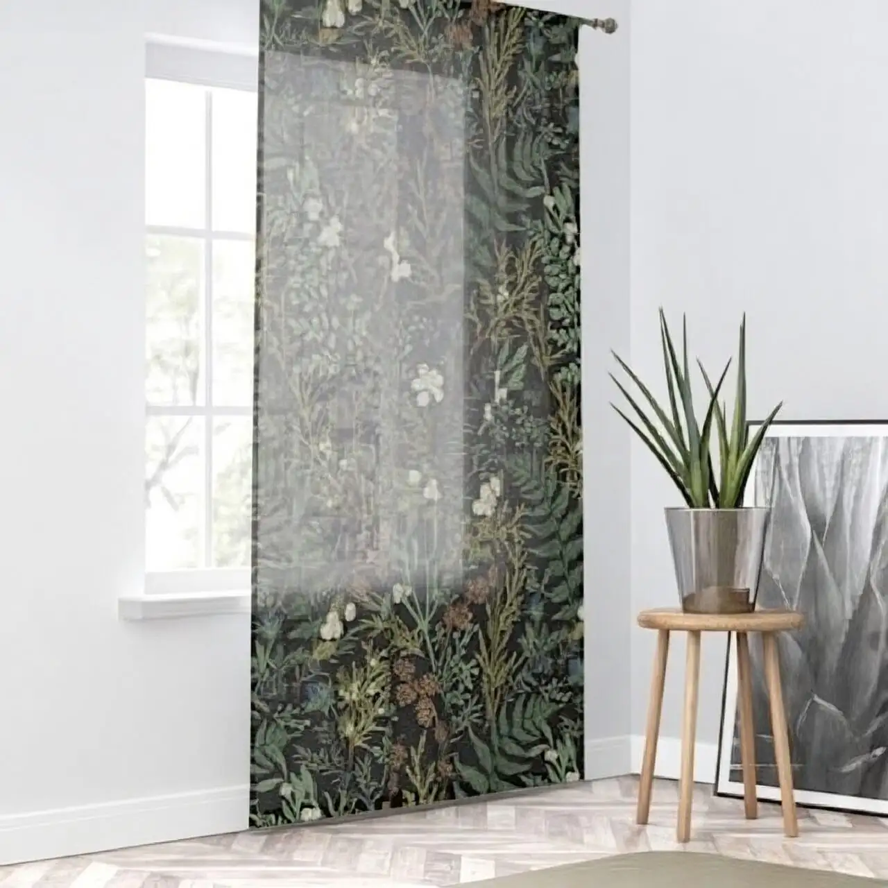asparagus fern by sheer curtain