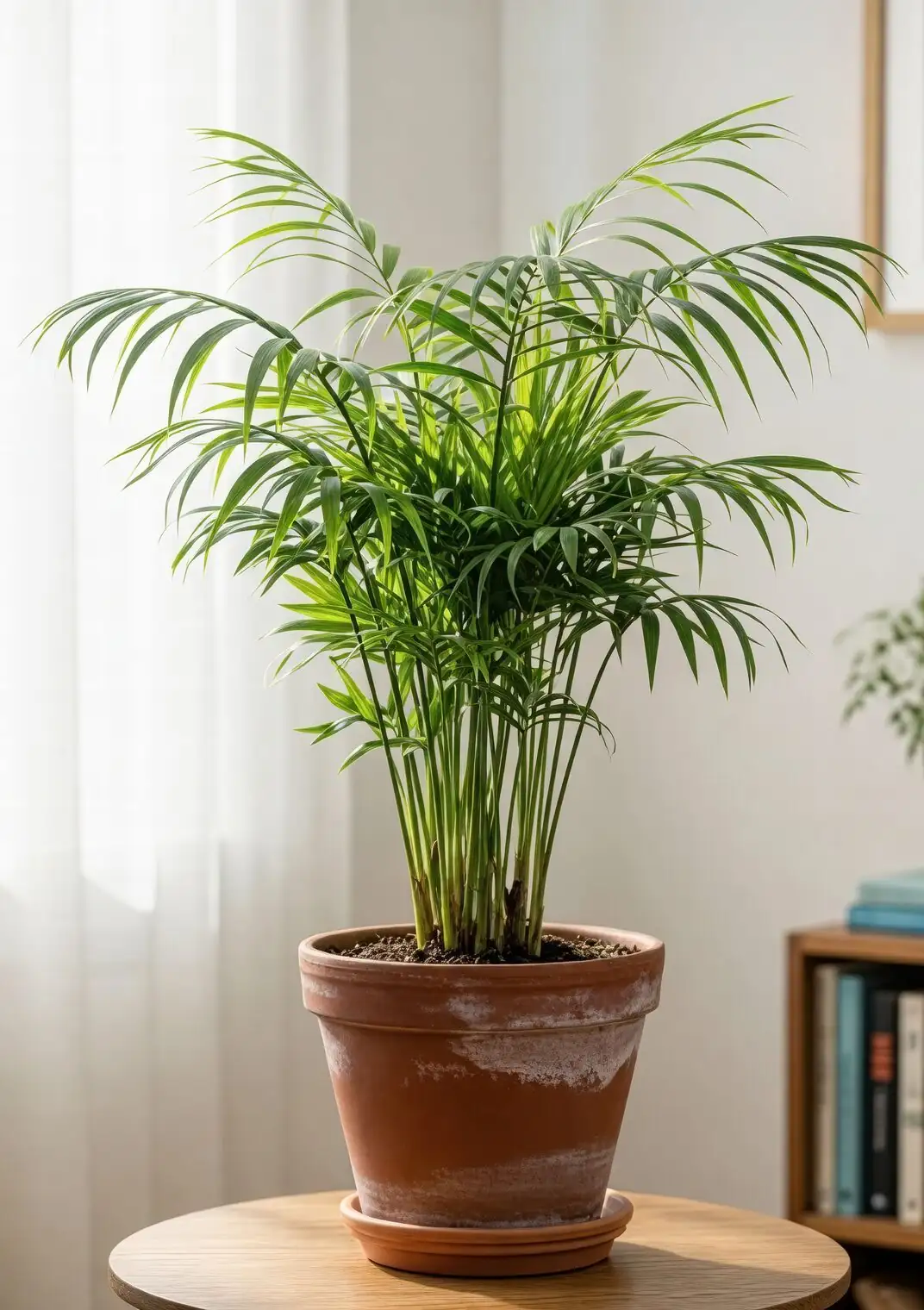 parlor palm tabletop pot close-up