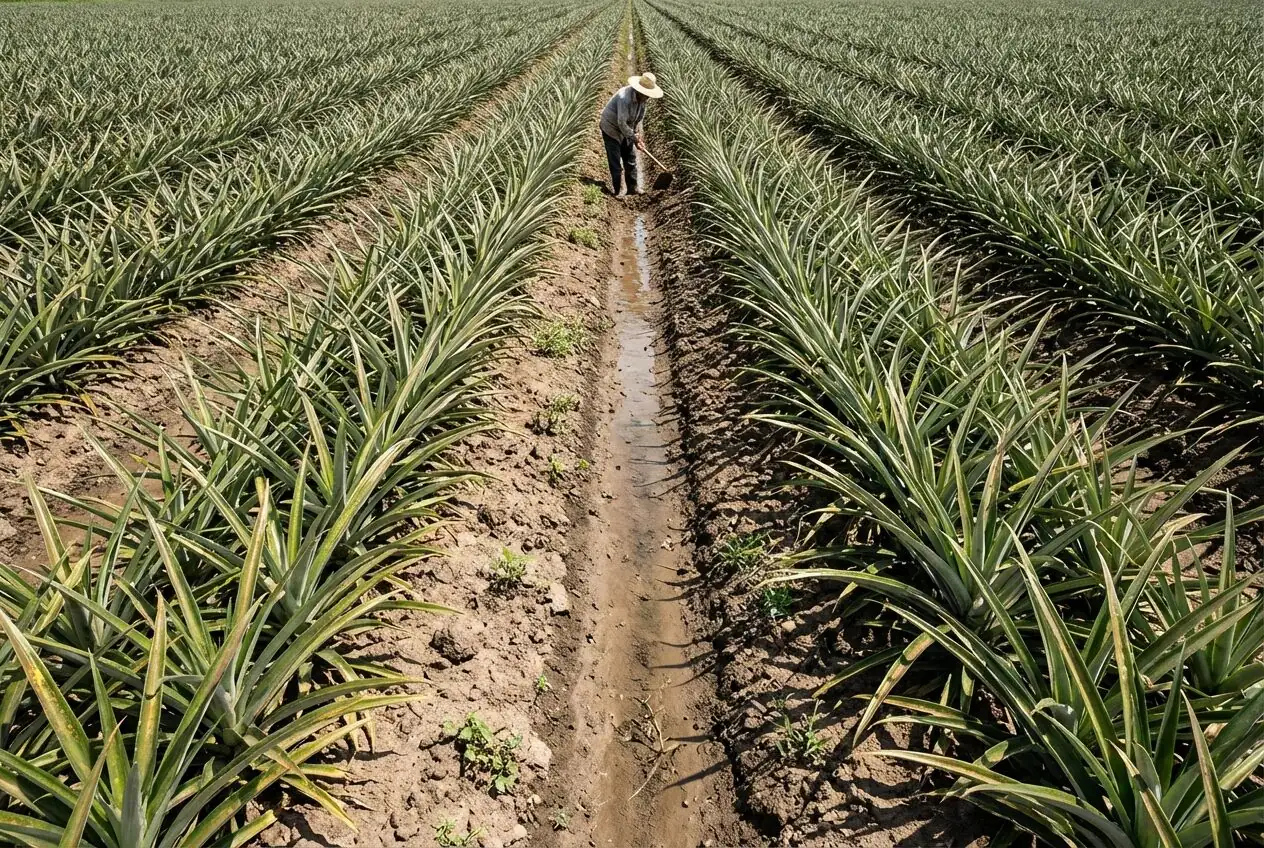 pineapple field rows full sun