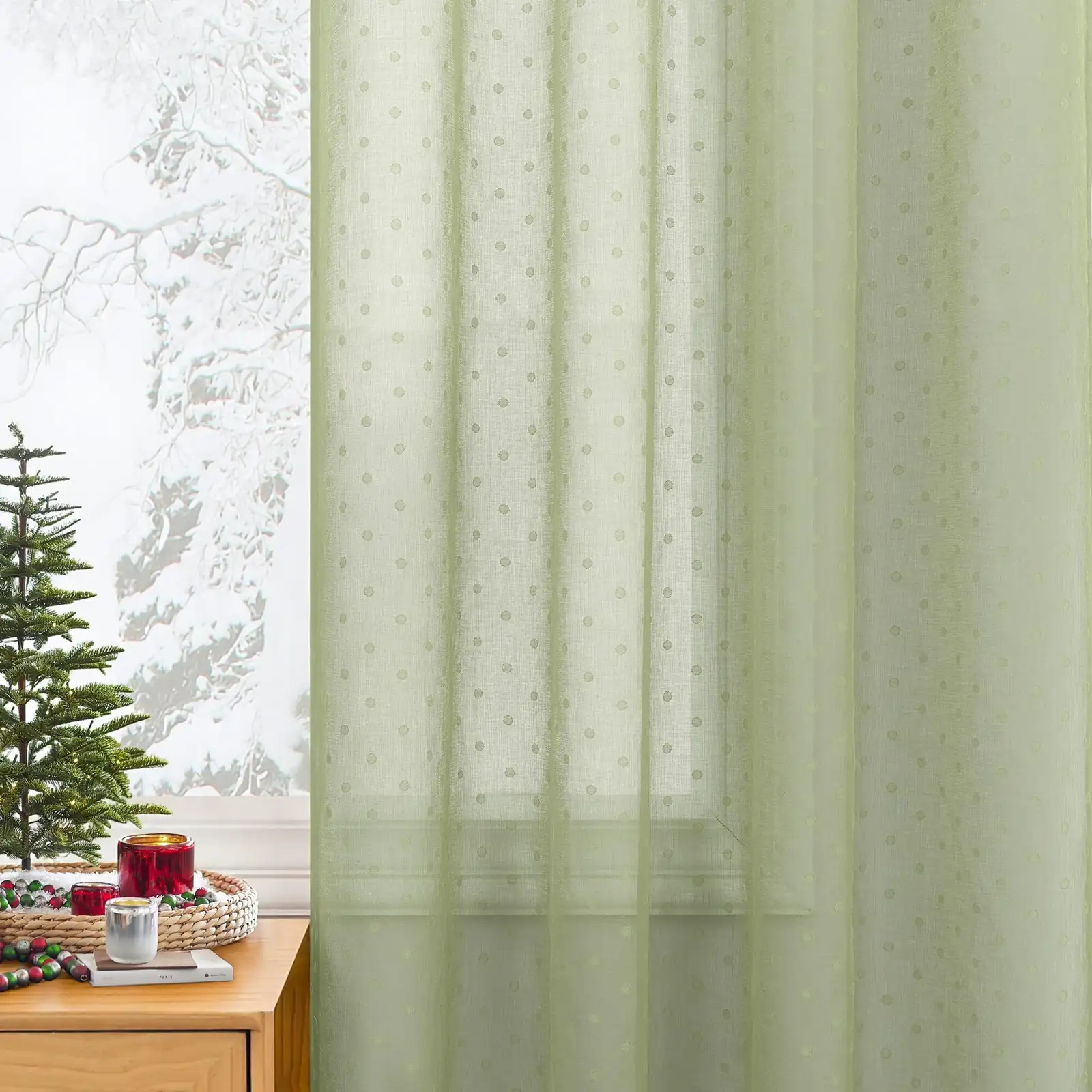 polka dot plant sheer curtain window