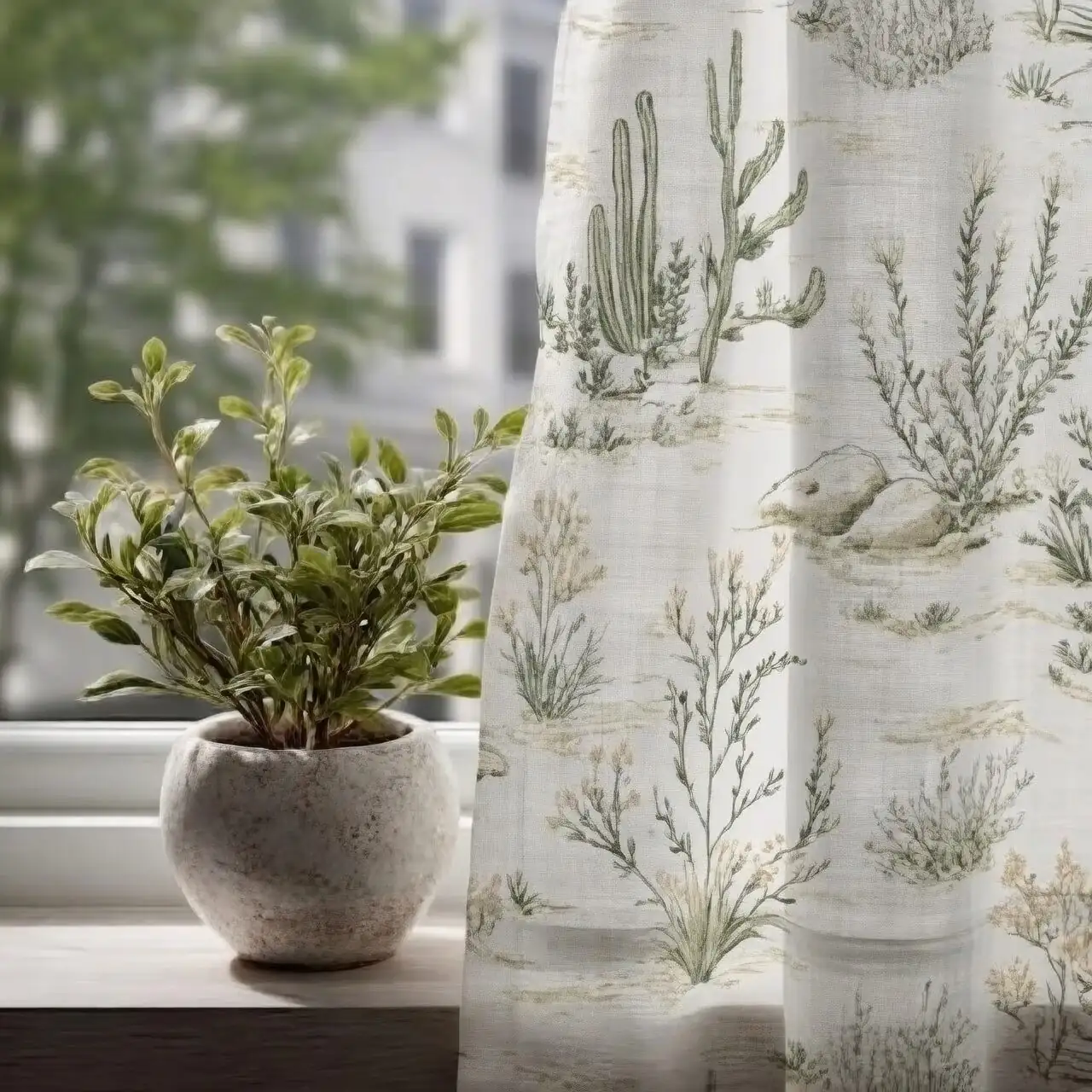 golden barrel cactus sheer curtain window