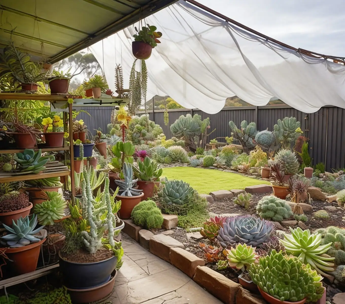 golden barrel cactus shade cloth balcony