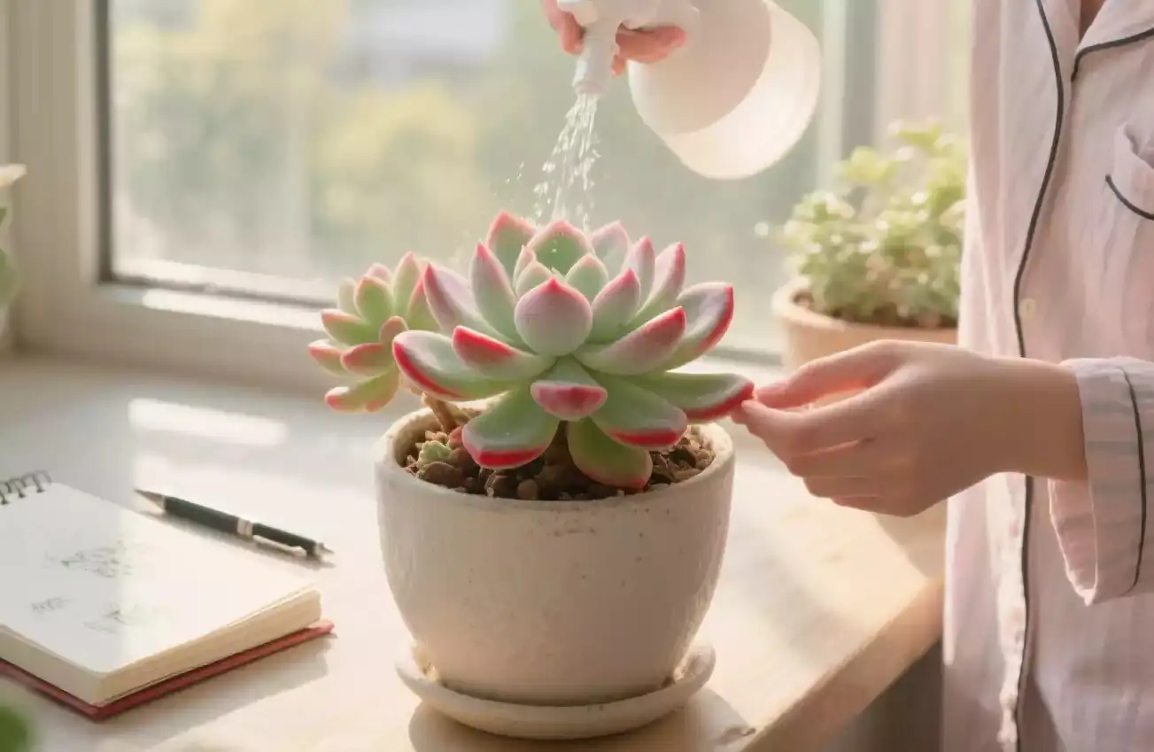 Red Taurus succulent watering pot edge