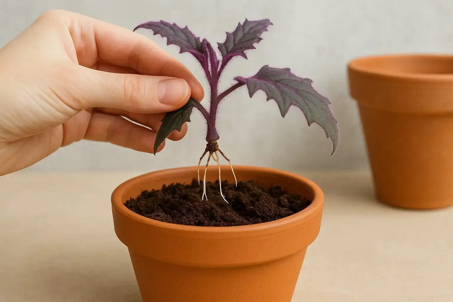 purple passion plant repotting roots